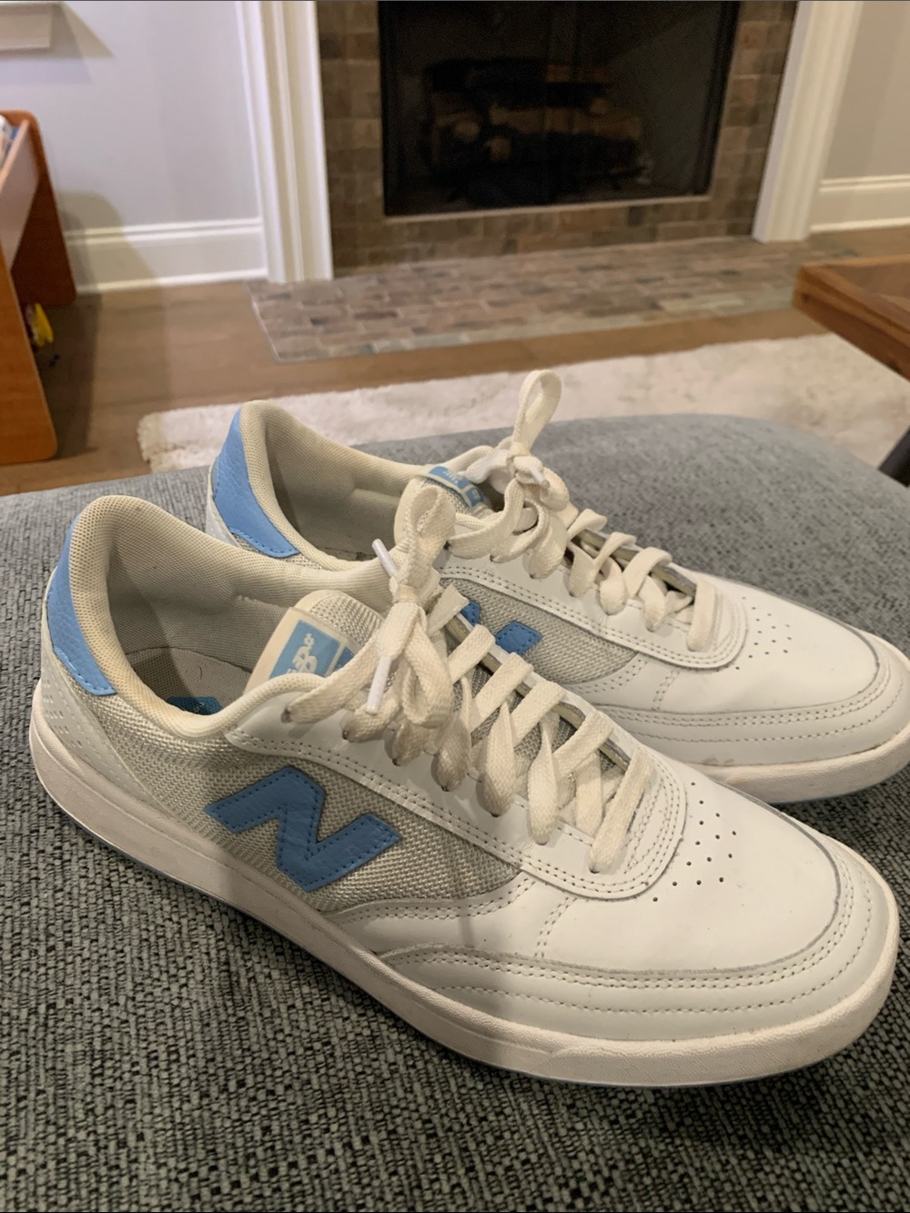 New Balance White and Light Blue Men's Sneakers